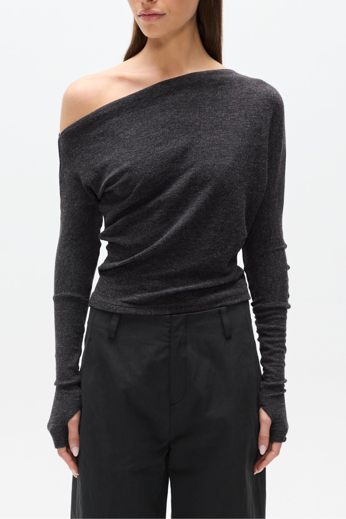 GISELLE KNIT TOP - HEATHER GREY MARLE