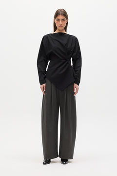 Halthea Draped Twist Top in Black, view 1, Bayse Brand