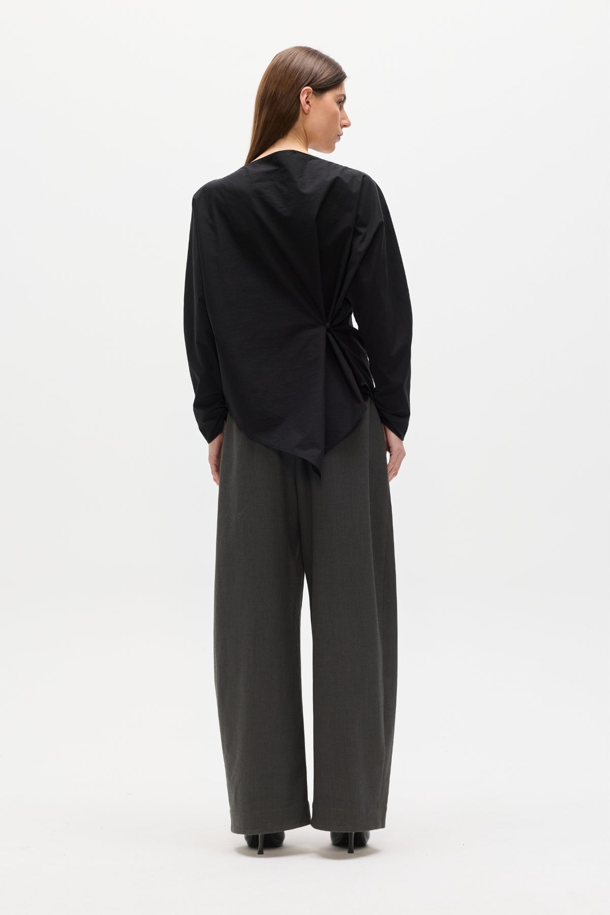 Halthea Draped Twist Top in Black, view 5, Bayse Brand
