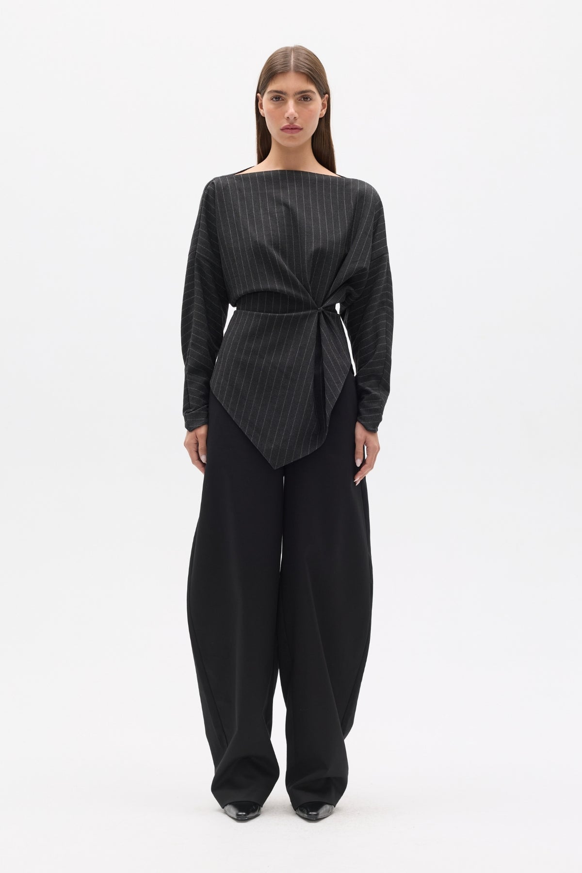 HALTHEA TOP - CHARCOAL PINSTRIPE