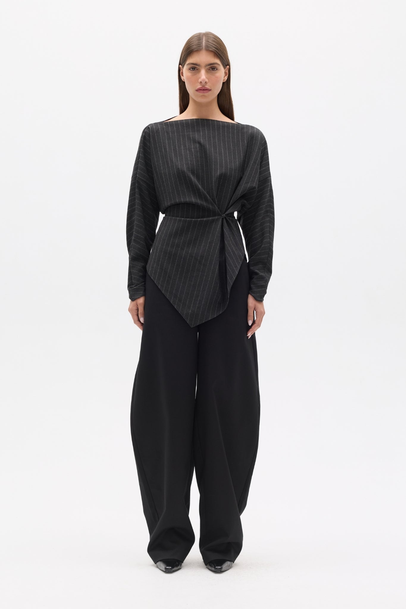 HALTHEA TOP - CHARCOAL PINSTRIPE