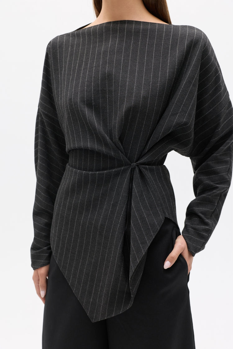 HALTHEA TOP - CHARCOAL PINSTRIPE