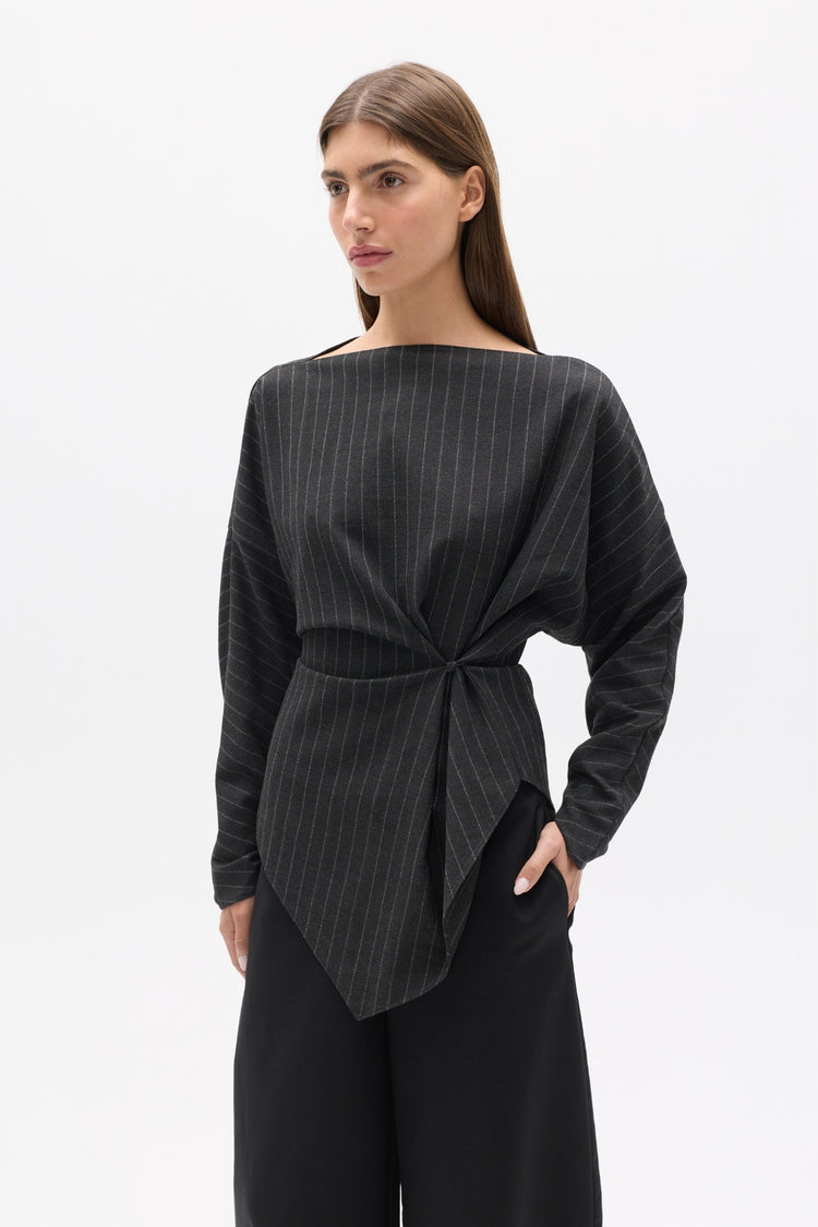 HALTHEA TOP - CHARCOAL PINSTRIPE