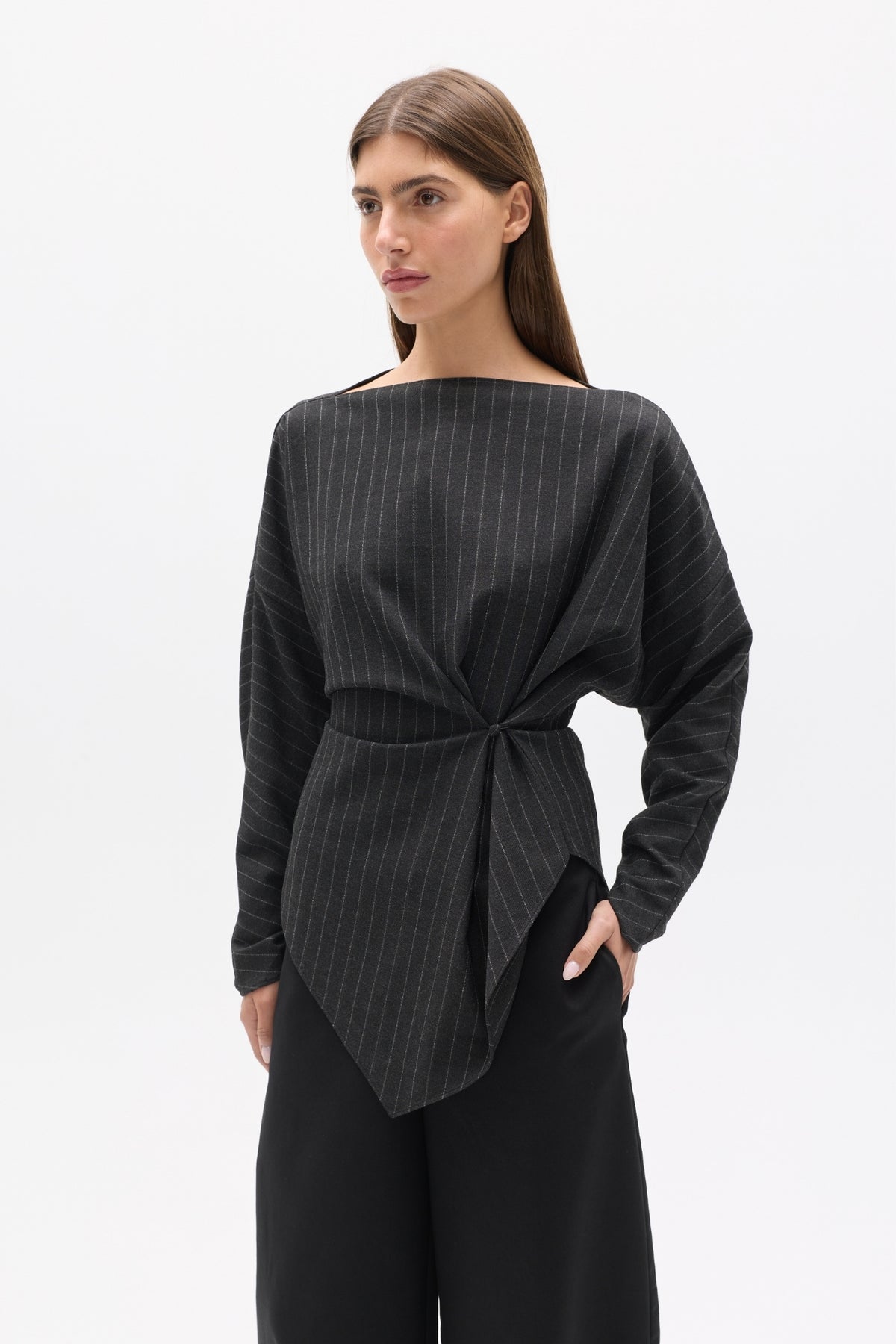 HALTHEA TOP - CHARCOAL PINSTRIPE