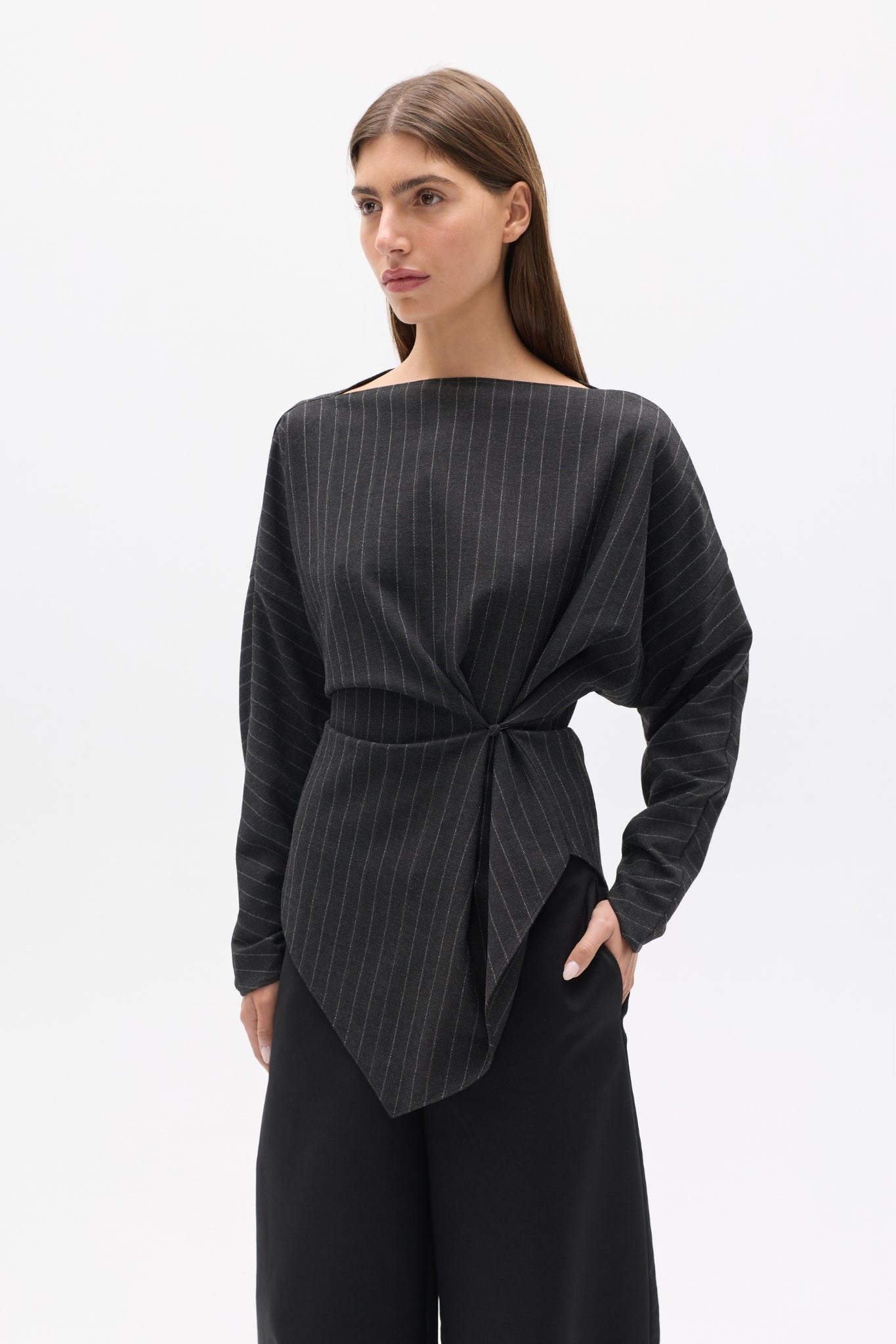 HALTHEA TOP - CHARCOAL PINSTRIPE