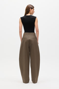 Harris Low Rise Barrel Leg Pant in Olive, view 4, Bayse Brand
