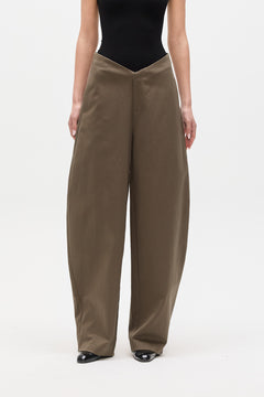 Harris Low Rise Barrel Leg Pant in Olive, view 2, Bayse Brand