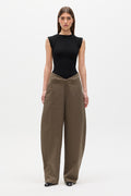 Harris Low Rise Barrel Leg Pant in Olive, view 1, Bayse Brand