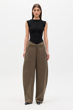 Harris Low Rise Barrel Leg Pant in Olive, view 1, Bayse Brand