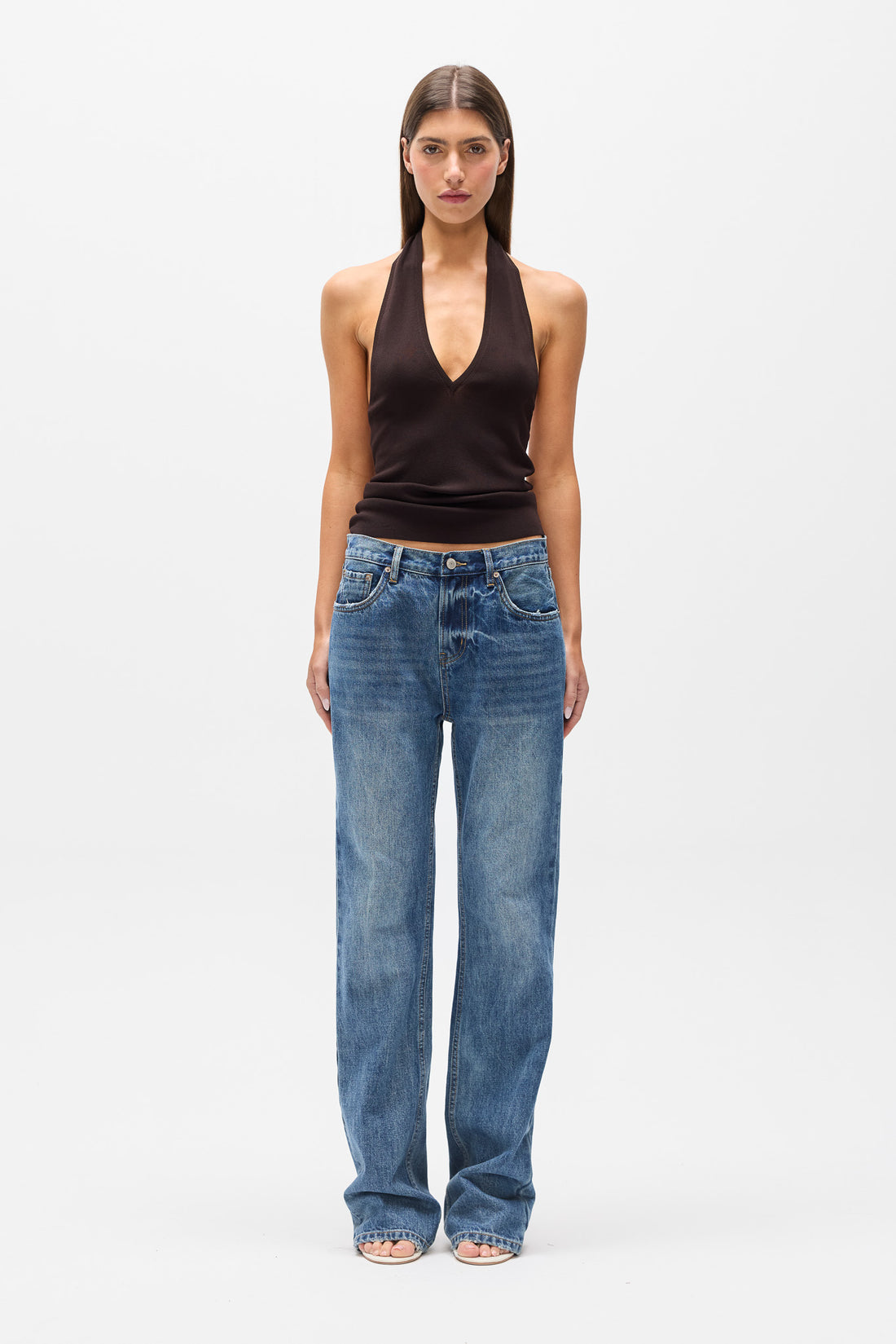 Helena Halter Knit Top in Chocolate, view 1, Bayse Brand