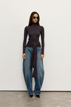 Isley Ruched Turtleneck Top in Charcoal, view 1, Bayse Brand