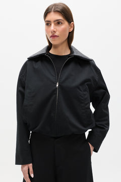 James Cropped Bomber Jacket in Black, view 2, Bayse Brand