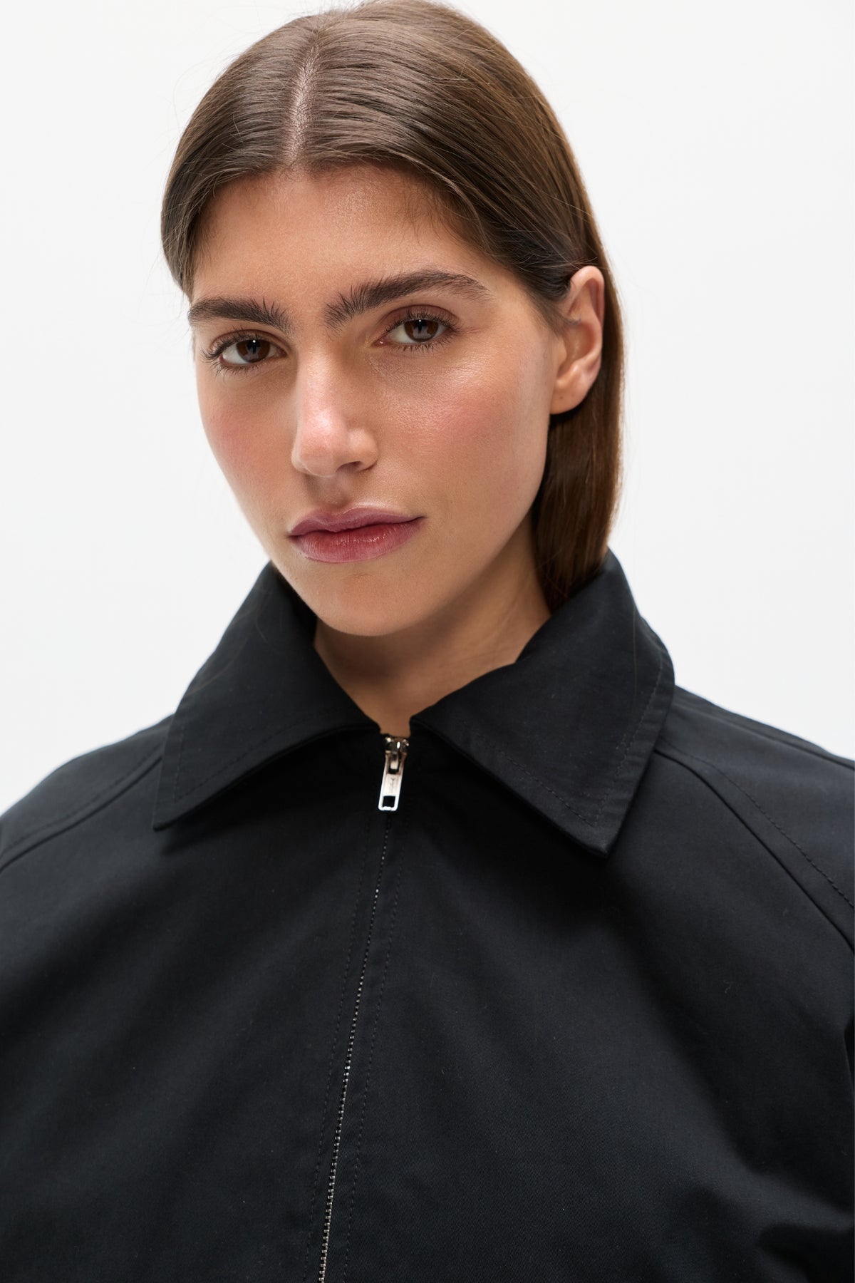 James Cropped Bomber Jacket in Black, view 3, Bayse Brand