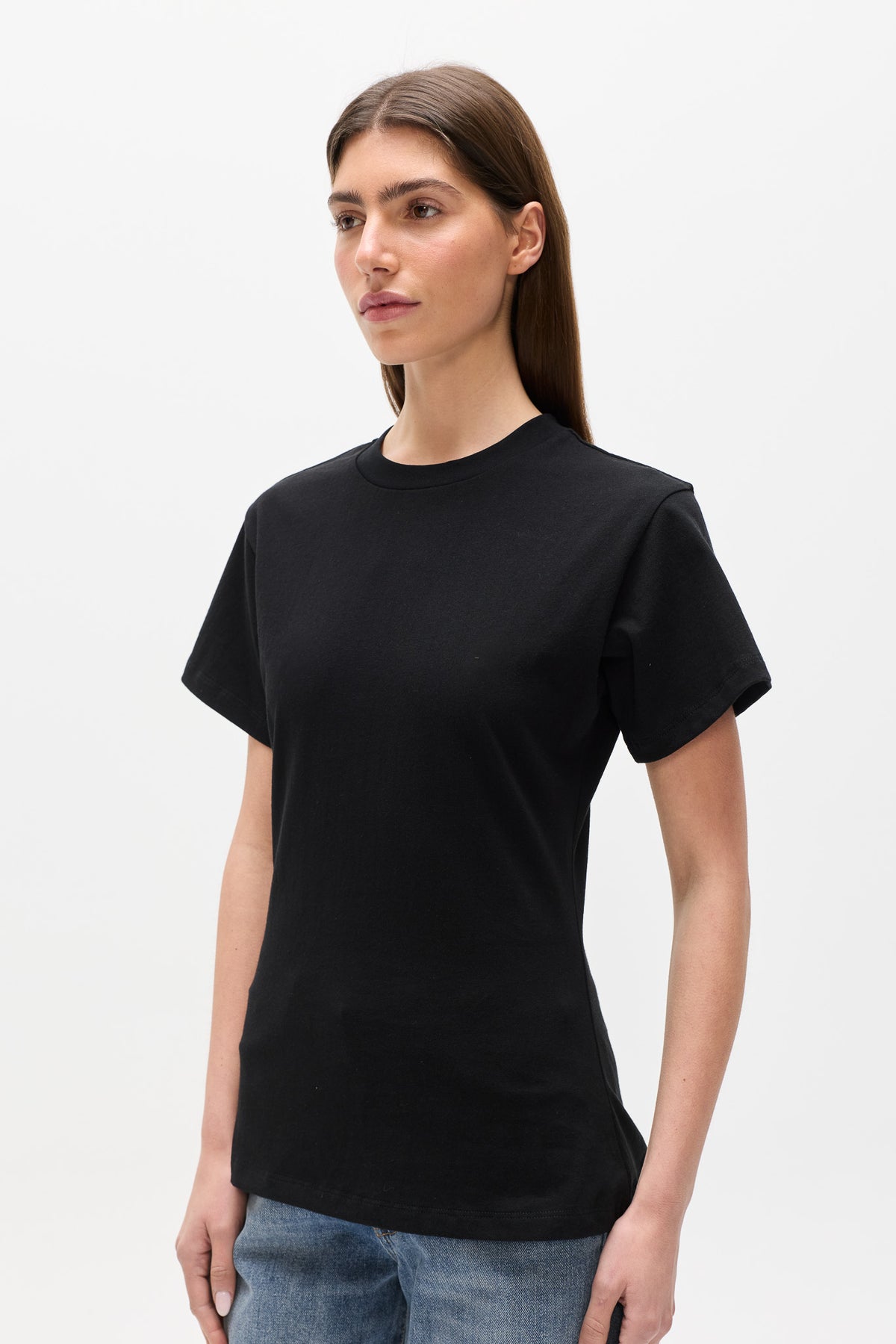 Java Cotton Crew Neck Tee in Black, view 2, Bayse Brand