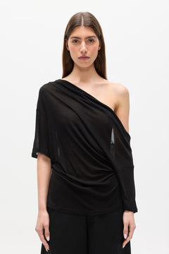 Judith Sheer Cowl Neck Top in Black, view 2, Bayse Brand