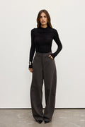 Kelsie High Neck Ruched Bodysuit in Shadow, view 1, Bayse Brand