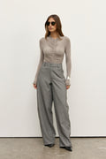 Kelsie High Neck Ruched Bodysuit in Dove Grey, view 1, Bayse Brand