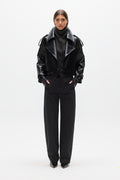 Knox Cropped Faux Leather Bomber in Black, view 1, Bayse Brand