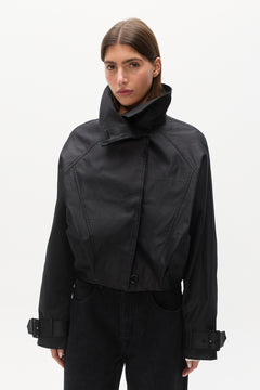 Koa Oversized Cropped Coat in Black, view 2, Bayse Brand