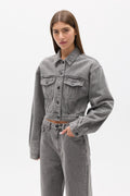 Laine Cropped Denim Jacket in Portland Grey, view 1, Bayse Brand