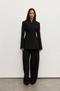 Lindsay Sculpted Stand Neck Blazer in Black, view 1, Bayse Brand