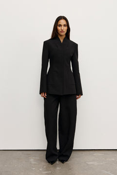 Lindsay Sculpted Stand Neck Blazer in Black, view 1, Bayse Brand