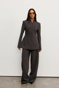 Lindsay Sculpted Stand Neck Blazer in Charcoal, view 1, Bayse Brand