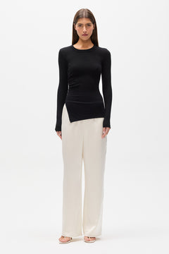 Lana Ruched Long Sleeve Tee in Black, view 1, Bayse Brand