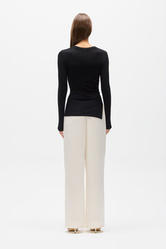 Lana Ruched Long Sleeve Tee in Black, view 4, Bayse Brand