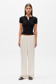 Oceane Ribbed Button Top in Black, view 1, Bayse Brand