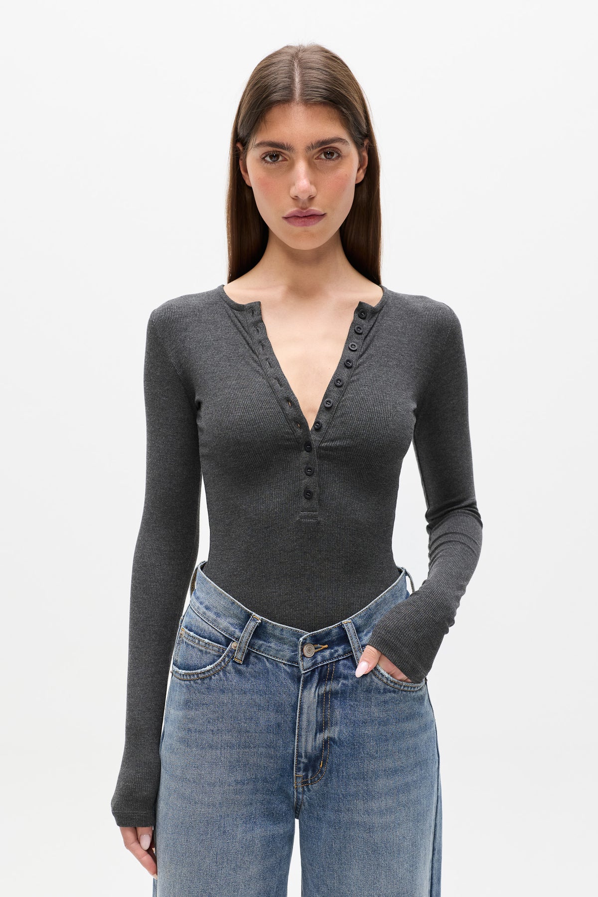 LARA BODYSUIT - DARK HEATHER GREY