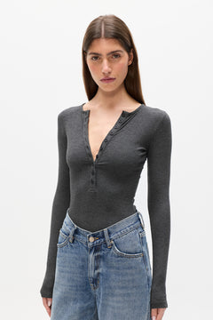 LARA BODYSUIT - DARK HEATHER GREY
