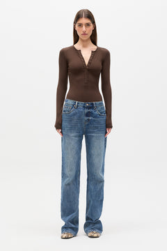 Lara Henley Bodysuit in Espresso, view 1, Bayse Brand