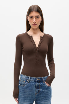 Lara Henley Bodysuit in Espresso, view 2, Bayse Brand