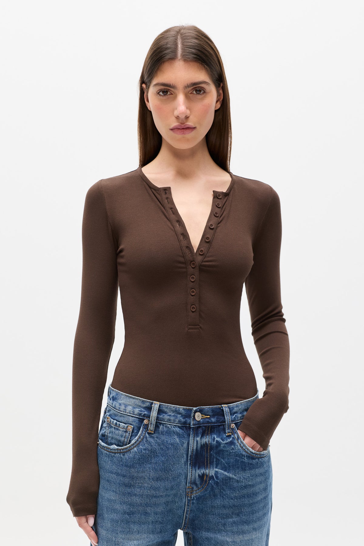 Lara Henley Bodysuit in Espresso, view 2, Bayse Brand