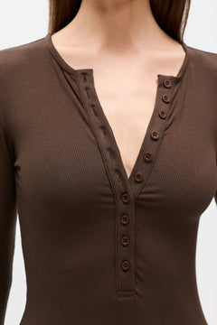 Lara Henley Bodysuit in Espresso, view 3, Bayse Brand