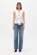 Leon Wrap Front Tie Top in White, view 1, Bayse Brand