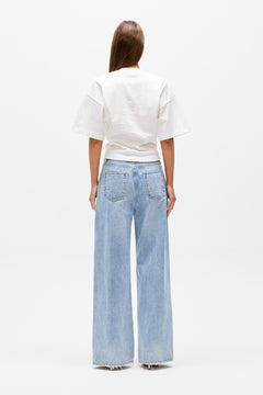 Lex Cotton Crew Neck T-Shirt in White, view 2, Bayse Brand