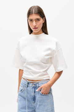 Lex Cotton Crew Neck T-Shirt in White, view 3, Bayse Brand