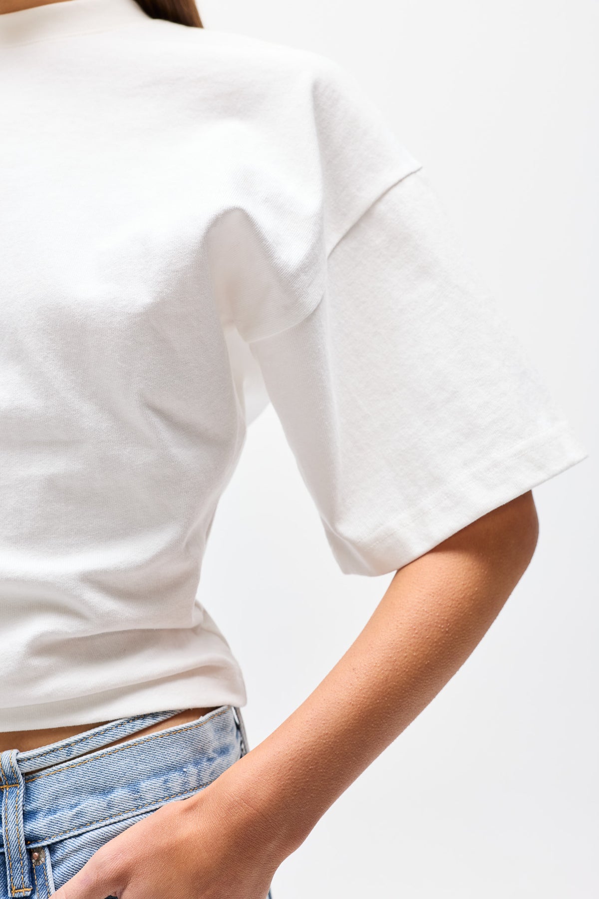 Lex Cotton Crew Neck T-Shirt in White, view 4, Bayse Brand