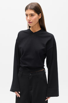 LEX V-NECK LONG SLEEVE TEE - BLACK