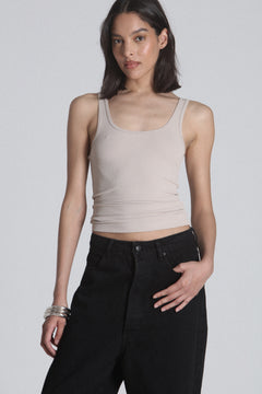 Carrie Ribbed Scoop Neck Tank in Nude, view 2, Bayse Brand