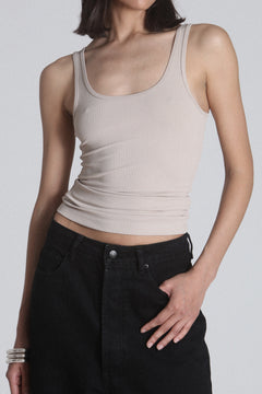 Carrie Ribbed Scoop Neck Tank in Nude, view 4, Bayse Brand