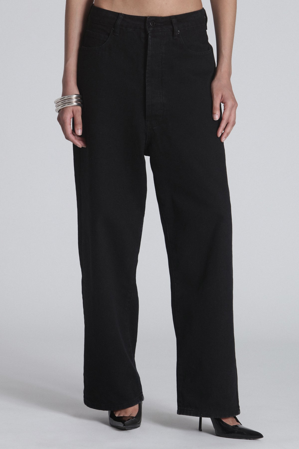 Apollo Mid Rise Drop Crotch Jean in Black, view 2, Bayse Brand