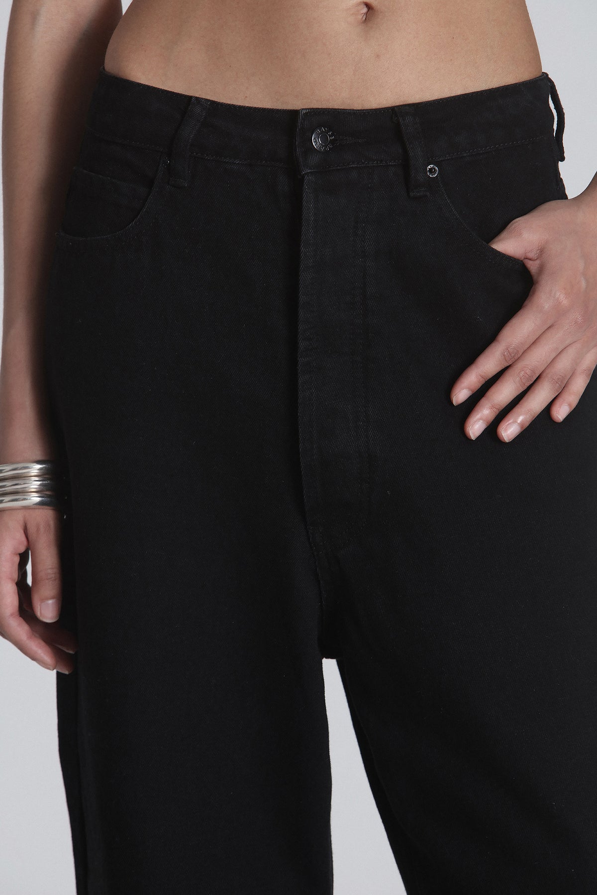 Apollo Mid Rise Drop Crotch Jean in Black, view 4, Bayse Brand