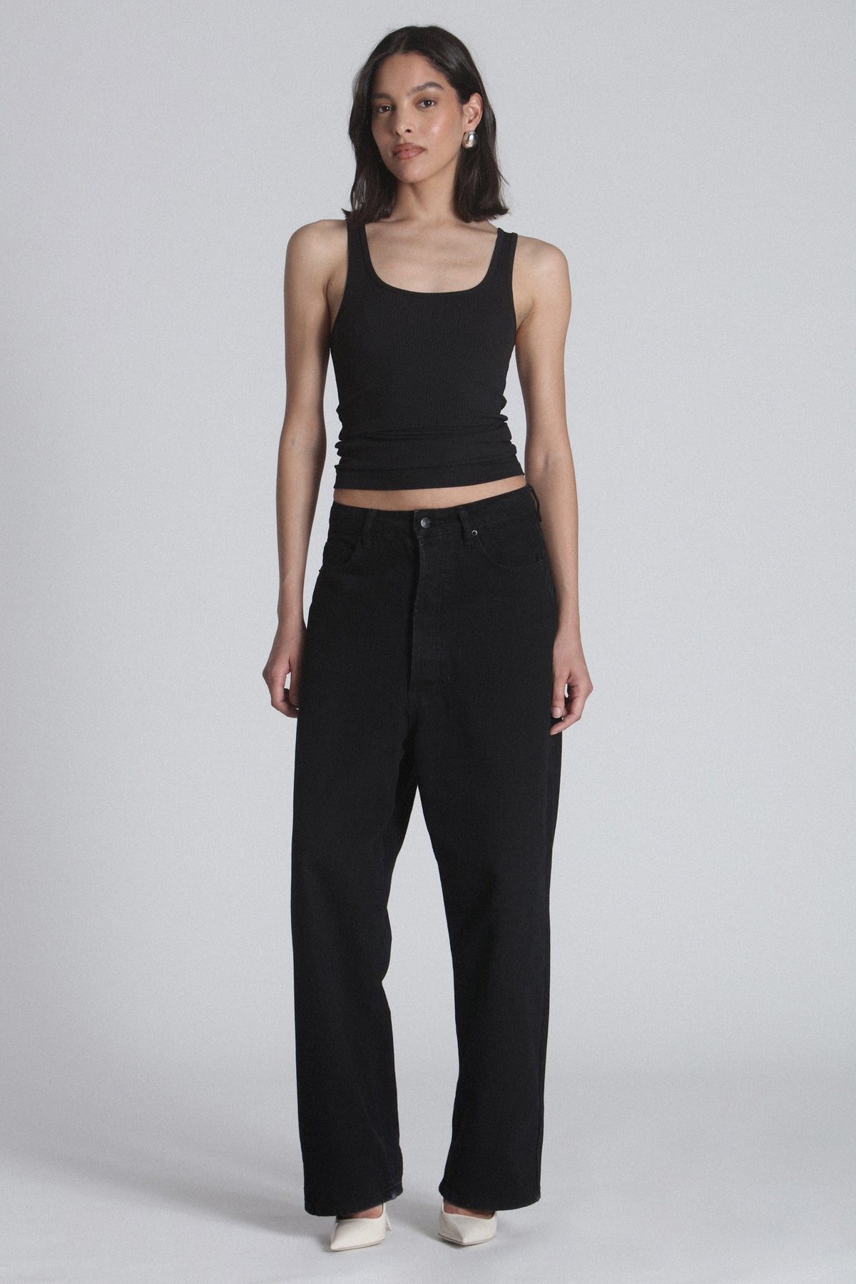 Apollo Mid Rise Drop Crotch Jean in Black, view 1, Bayse Brand