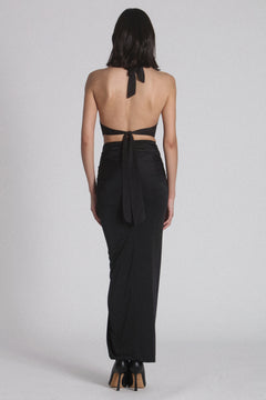 Met Cowl Neck Halter Bodysuit in Black, view 3, Bayse Brand