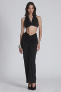 Chrysler Cowl Neck Crop Top in Black, view 1, Bayse Brand
