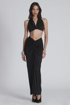 Chrysler Cowl Neck Crop Top in Black, view 1, Bayse Brand