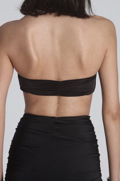 Chrysler Cowl Neck Crop Top in Black, view 3, Bayse Brand